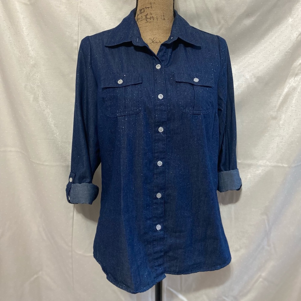 Denim sparkle button up ✨